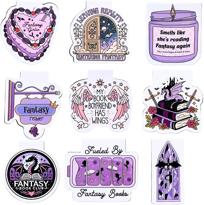 9PC Fantasy Magnetic Bookmarks Enchanted Magical Mythical Gothic Dark Sword Whimsical Funny Bookish Accessories Set Markers Gifts Decor for Reading Book Lovers Booktok Dragon Bulk Gift for Men Women