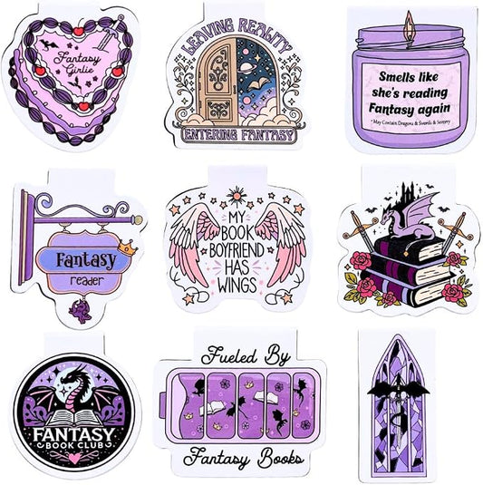 9PC Fantasy Magnetic Bookmarks Enchanted Magical Mythical Gothic Dark Sword Whimsical Funny Bookish Accessories Set Markers Gifts Decor for Reading Book Lovers Booktok Dragon Bulk Gift for Men Women