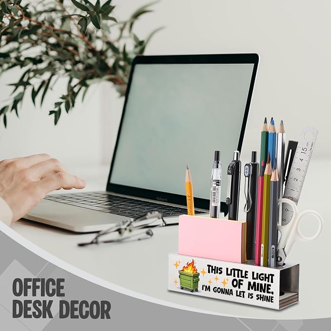 FOKCBOCM Funny Office Pen Holder with This Little Light of Mine Quote, Stainless Steel Desk Organizer for Sarcastic Workspace Decor Gift-DS132