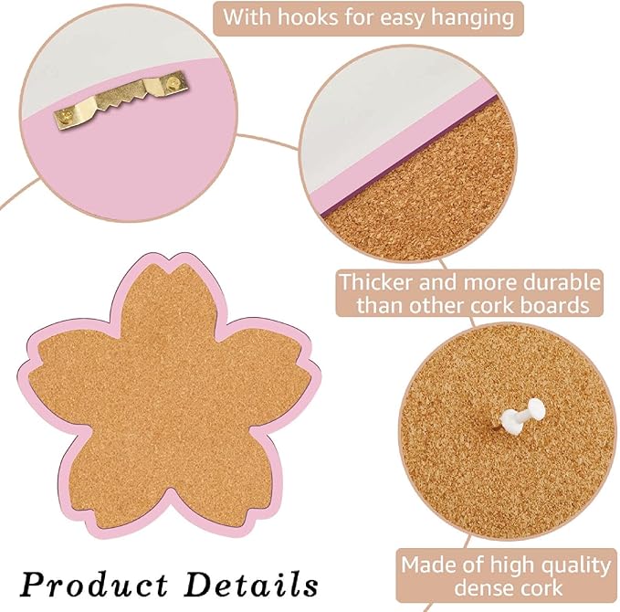 CRASPIRE Flower Pin Cork Board 10.43x9.8In Framed Bulletin Display Pink Cherry Blossom Wood Decorative Corkboard Wall Mounted Memory Memo Brooch Lapel Holder Storage for Home Office Classroom Wedding