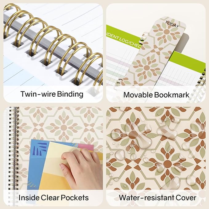 SUNEE Teacher Planner 2026-2027 Academic Year, 7 Periods Lesson Plan Book Jul 2026 - Jun 2027, 8.5"x11" Weekly Monthly Organizers Vertical Layout with Calendar, Bookmark, Waterproof Cover,Retro Floral