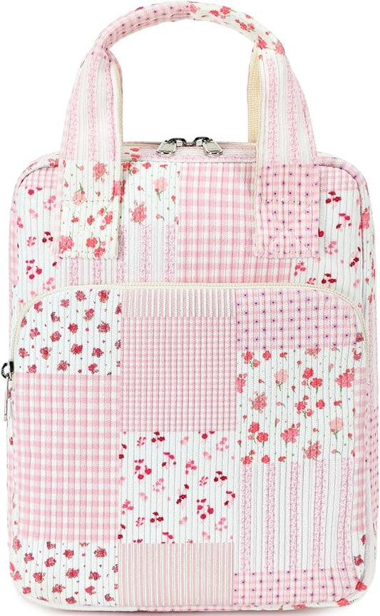 DSIUE Kids Bible Cover Case Gilrs Corduroy Bible Carrying Case Book Holder/Carrier/Bag with Handle and Pockets, Pink Patchwork Floral