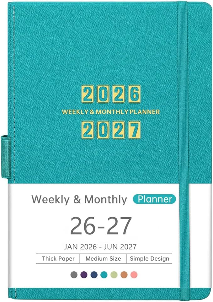 Artfan 2026-2027 Planner - 2026-2027 Planner Weekly and Monthly, Jul. 2026 - Jun. 2027, 26-27 Leather Planners, 5.75" x 8.25" - Green
