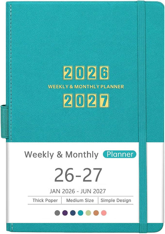 Artfan 2026-2027 Planner - 2026-2027 Planner Weekly and Monthly, Jul. 2026 - Jun. 2027, 26-27 Leather Planners, 5.75" x 8.25" - Green