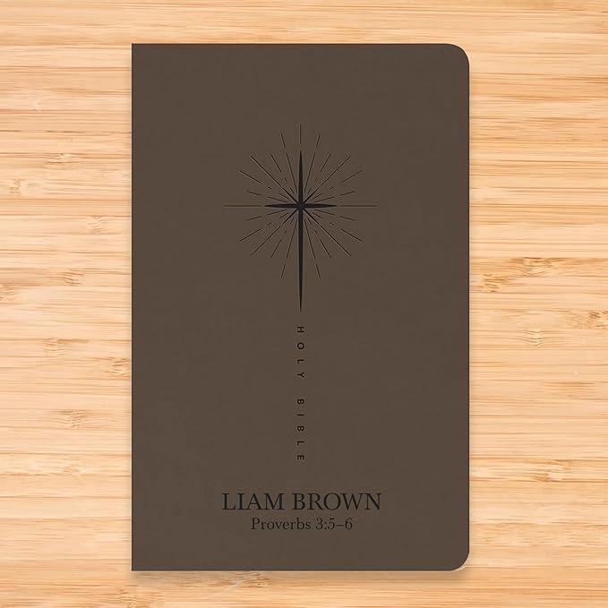 Personalized NLT Trutone Bible New Living Translation Faux Leather Holy Bible with Custom Name and Text, Red-Highlighted Verses and Star Cross Design | Custom Gift for Religious Celebrations | Taupe