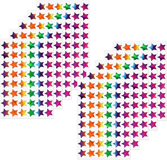 480 PCS Holographic Star Stickers 0.8” Vinyl Self Adhesive Samll Sparkle Foil Labels Waterproof Reward Decals for Students Teachers