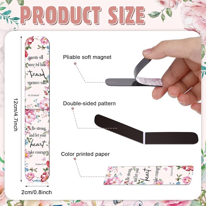 Zonon 48 Pcs Bible Verse Magnetic Christian Bookmarks 0.8x4.7in Inspirational Scripture Book Marker for Mother Women Men Religious Motivational Flower Page Clips Book Lover Reading Gift(Elegant Style)