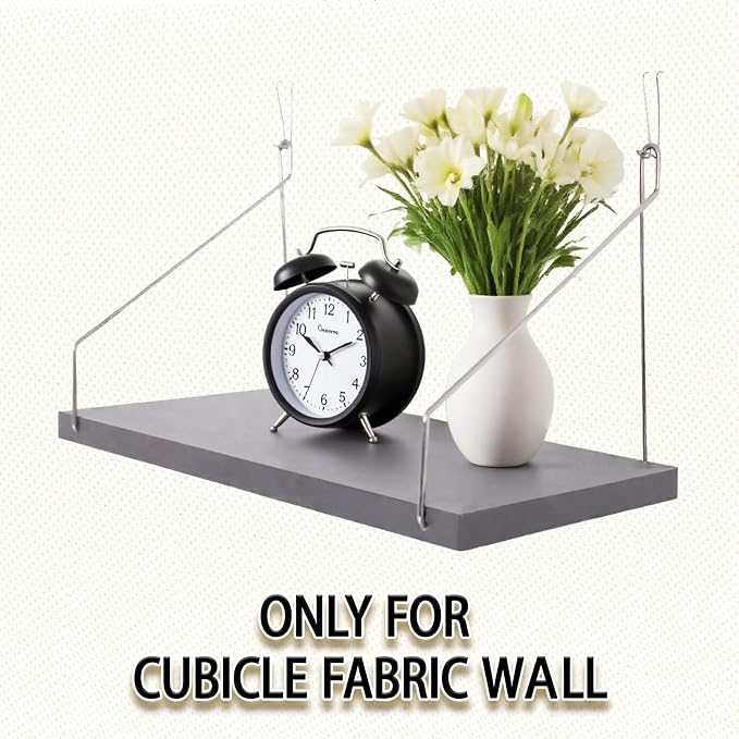 2-Pack Cubicle Shelf For Fabric Walls With Hooks：12x6.0in Gray Wooden Cubicle Shelf Hanging Silver Bracket Use For Office Cubicle Accessories For Office Stylish Cubicle Decorations For Women Desk