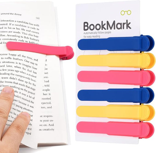 6 PCS Automatic Bookmark, Smart Bookmarks for Women Men Book Accessories Silicone Book Mark Bible Book Markers Book Marks for Reading Book Lovers Gifts Bookish Gifts Birthday Party Favors, Blue