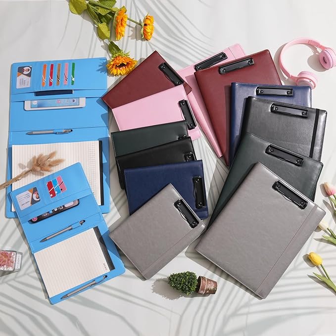 Wonderpool A5 PU Leather Clipboard Partfolio Notepad Forms Holders Document Case - Interview Planner Meeting Writing Padfolio File for Office Travel School Hotel (Grey, A5)