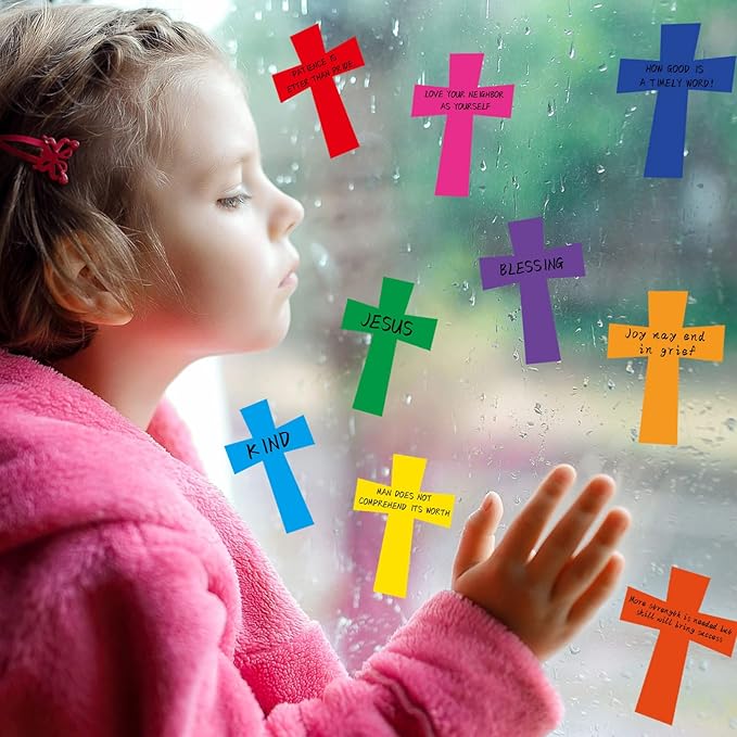 Geyee 108 Pcs Cross Paper Cutouts Religious Classroom Bulletin Board Decorations Colorful Crosses Shaped Die Cut for Teachers Kids DIY Craft School Bulletin Board Decor