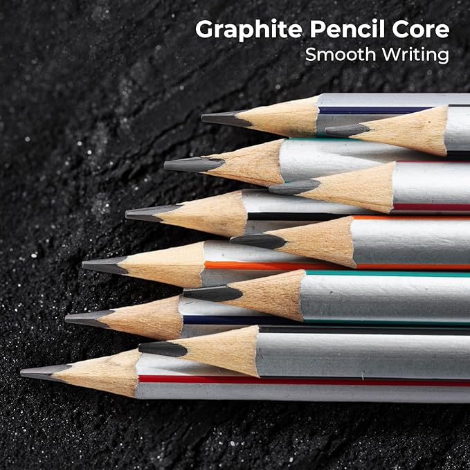 M&G Wood-cased Pencils, 24 Count, Pre-Sharpened, #1 2B Pencils, Two-Tone Striped, Triangular, Graphite Pencils Bulk with Top Erasers, School Classroom Teacher Supplies, Writing, Drawing and Sketching