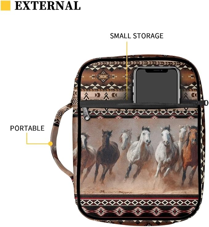 Coldinair Tribal Horse Ethnic Geometric Bible Case for Women Bible Bag Covers for Girls,Book Carrying Case Holder for Women,Fits for Standard/Large Size Bible