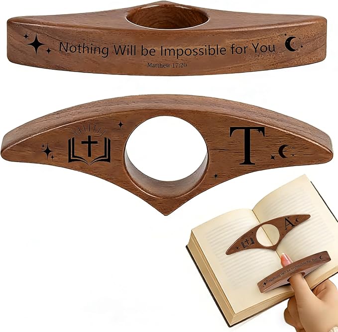 Personalized Wooden Thumb Book Page Holder Engraved with 26 Letters Initials Reading Bookmark Gift for Book Lovers, Readers, Women, Men, Teachers Christmas, Birthday(Black Walnut Wood-B, T)