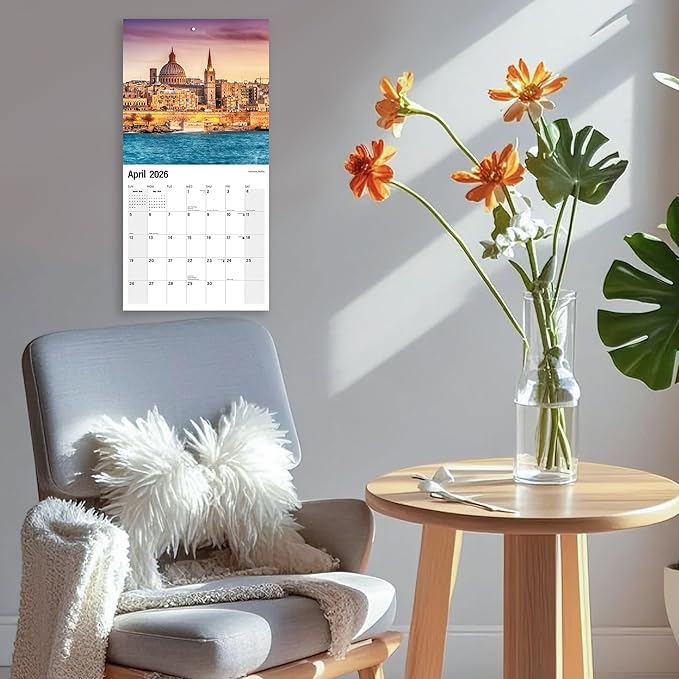 Wall Calendar 2026 Planner Calendar - Europe Destination Hangable Monthly Wall Calendar with Large Blocks for Organizing & Planning, Academic Schedule, Home, Office & family, Thick & Sturdy Paper (12"x24" Open)