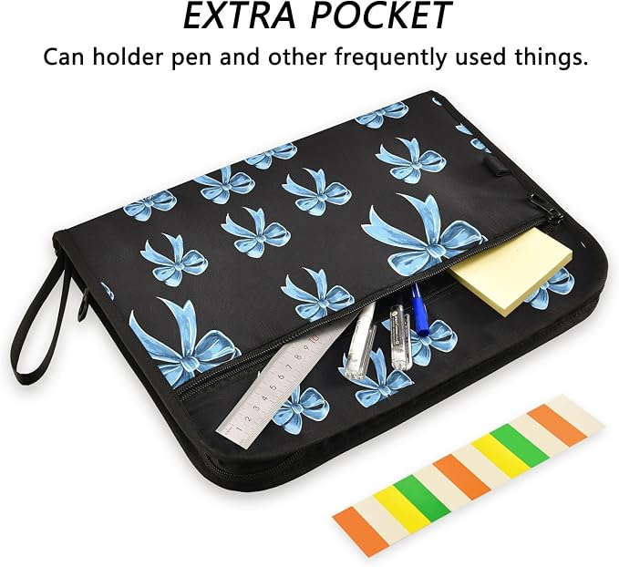 ALAZA Blue Bow Tie Black 13 Pocket Expanding File Folder with Labels, Accordion File Folder File Organizer Letter A4 Paper for Office School Student