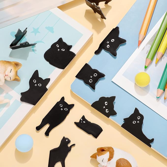 Teling 30 Pieces Black Cat Magnetic Bookmarks Assorted Cute Cat Bookmark Magnetic Book Page Clips Kawaii Animal Page Markers for Book Lovers Gifts Office Home Supplies, 15 Styles