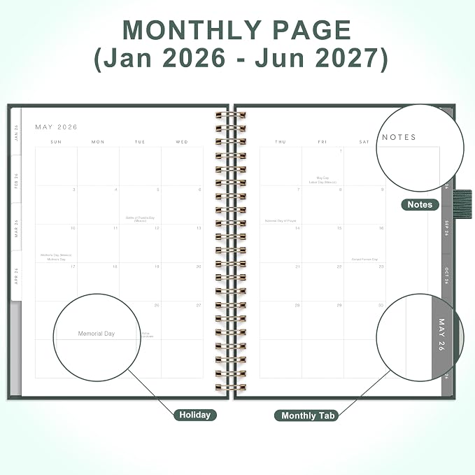 And Per Se 2026 Planner, A4 Size-Daily, Weekly & 18-Monthly Planner, Daily Schedule, Monthly Tabs, 100 GSM Thick Paper(Forest Green)