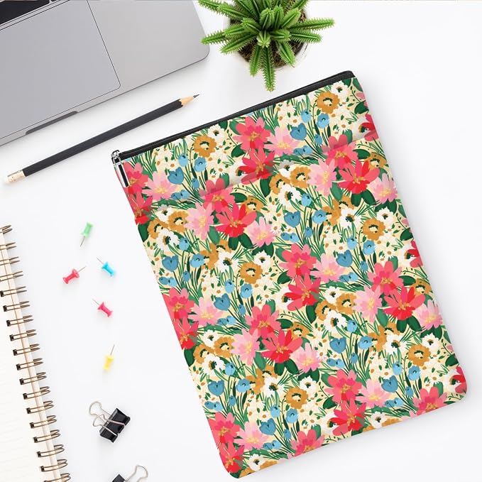 jeilink Book Sleeve Book Protector Book Pouch Book Lovers Gifts Bookish Gifts Book Cover with Zipper for Hardcover Paperback Washable Floral Printed Gift Bag for Women Bride Nurse Birthday, BookCover