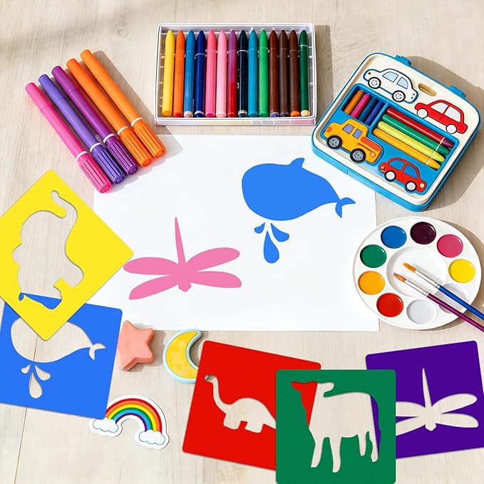 24 PCS Animal Stencils, 8 Inch Drawing Stencils Chalk Template Large Washable Reusable Jungle Animals Themed Primary Shape Template for Learning Painting DIY Craft