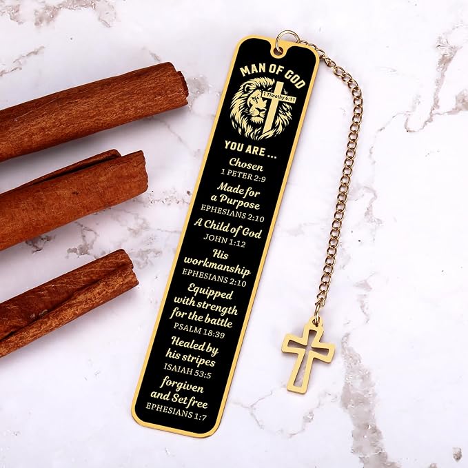 Baptism Gifts for Men & Boys - Bible Bookmark Man of God Gifts for Men, Inspirational Lion Bible Verse Bookmark Christian Catholic GIF t for Mens Confirmation GIF T for Boys Adults Faith Based Giftt