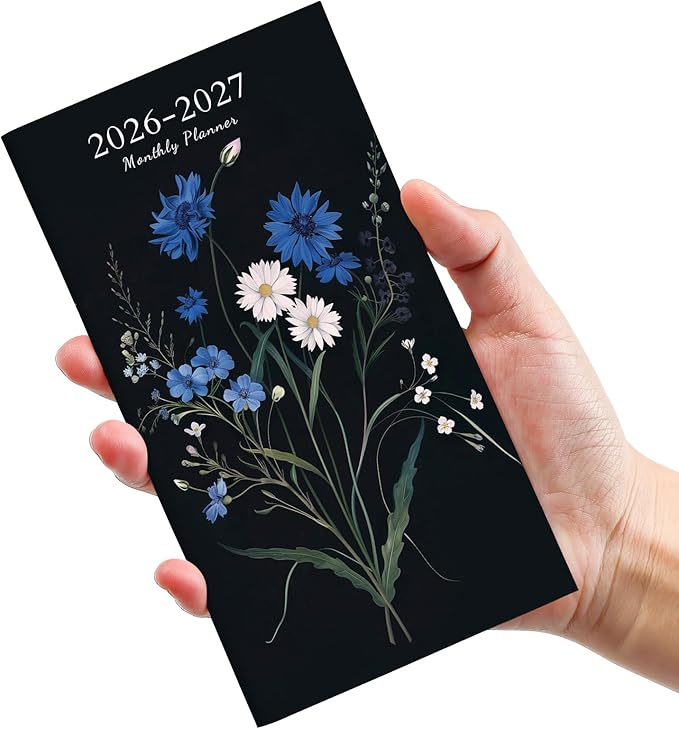 Pocket Calendar 2026-2027 for Purse, Two Year Monthly Planner Pocket Size 6.5" x 3.5", Jan 2026 - Dec 2027 Monthly Planner Small Calendar for School, Work and Home - Floral Whispers