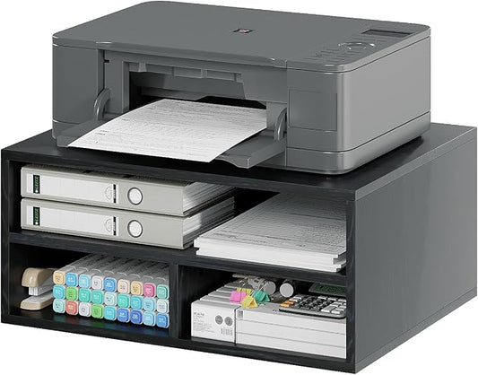 Desktop Printer Table with Storage, 2 Tier Printer Stand for Desk, Desk Organizers and Accessories for Home Office, Black