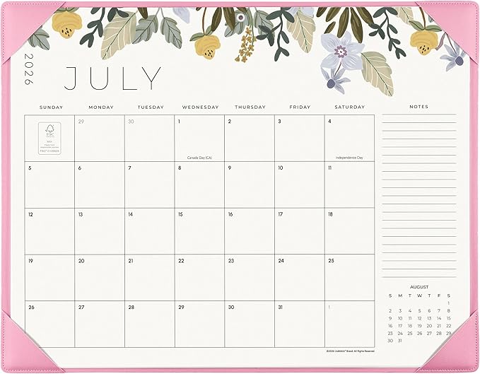 Desk Calendar 2026 with Desktop Mat, Cabbrix Large Desk Pad Calendar 22 x 17 Inch 18 Months Runs From July 2026 to December 2027, Floral Design Calendar 2026 for Home School and Office (Pink)