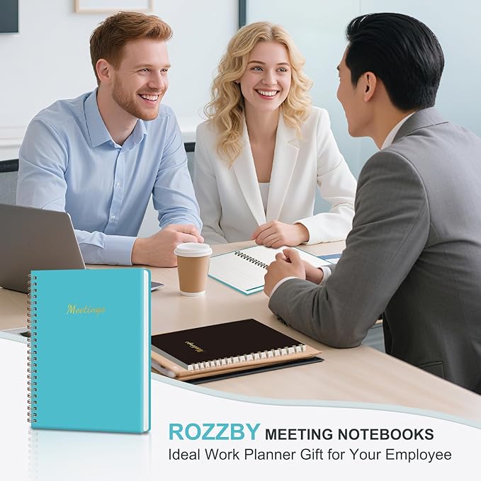 Meeting Notebook for Work Organization, Work Planner Notebook with Action Items, Project Agenda Planner for Note Taking, 160 Pages (6.9" X 9.9"), Perfect Office School Business Supplies for Women & Men(Blue)