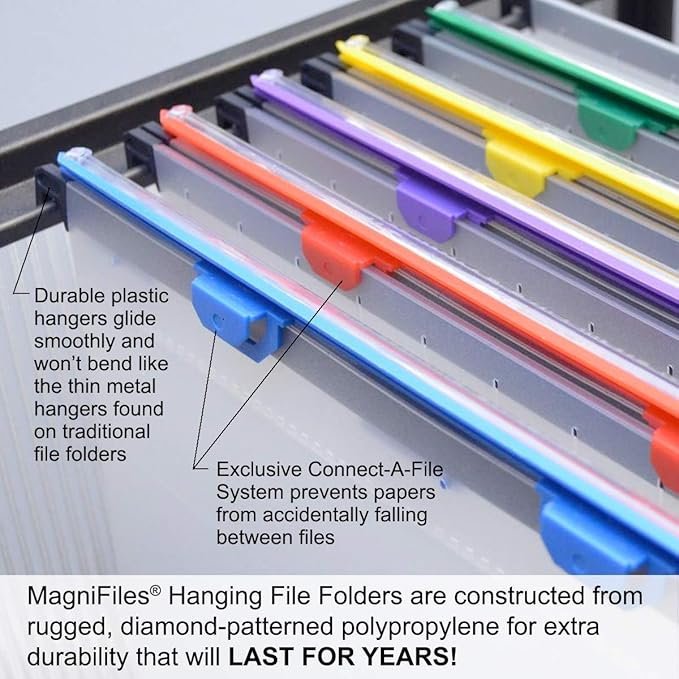 Ultimate Office MagniFile Hanging File Folders V- Bottom Letter Size with 11 inch Magnified Indexes that Double The Size of Your File Titles to Find Files Fast. (Set of 5 Frost)
