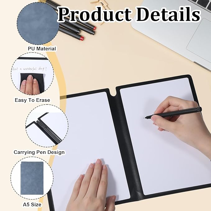Thinp A5 Dry Erase Notebook, 9.5x6.6 Inch Whiteboard Notebook Reusable Folding White Board Double Sided Handheld Whiteboard for Business Office School Home (Light Blue)