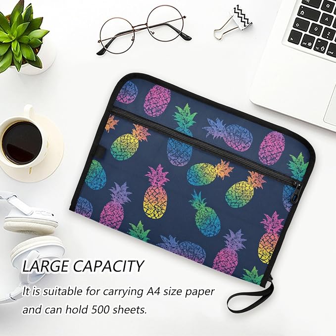 Iridescent Pineapple Accordion File Organizer Expanding Document Folder with 13 Pockets Portable File Folder for A4 Letter Size