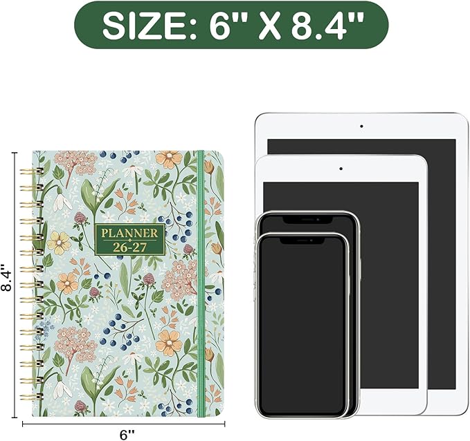 2026-2027 Academic Planner - Planner 2026-2027 from July 2026 - June 2027 with To-Do List, 6.3'' x 8.4'', Strong Twin-Wire Binding, Inner Pocket, Elastic Closure - Green
