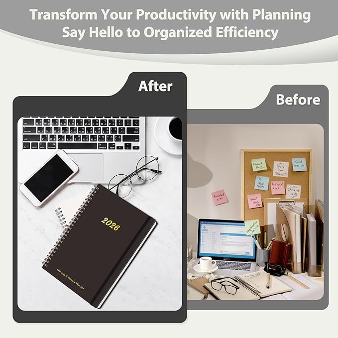 2026 Planner, Weekly and Monthly Calendar Planning Agenda, Jan 2026 - Dec 2026, Academic Planner Book, Desk Accessories and Office Supplies for women & men - A5 (6.3'' x 8.5'')