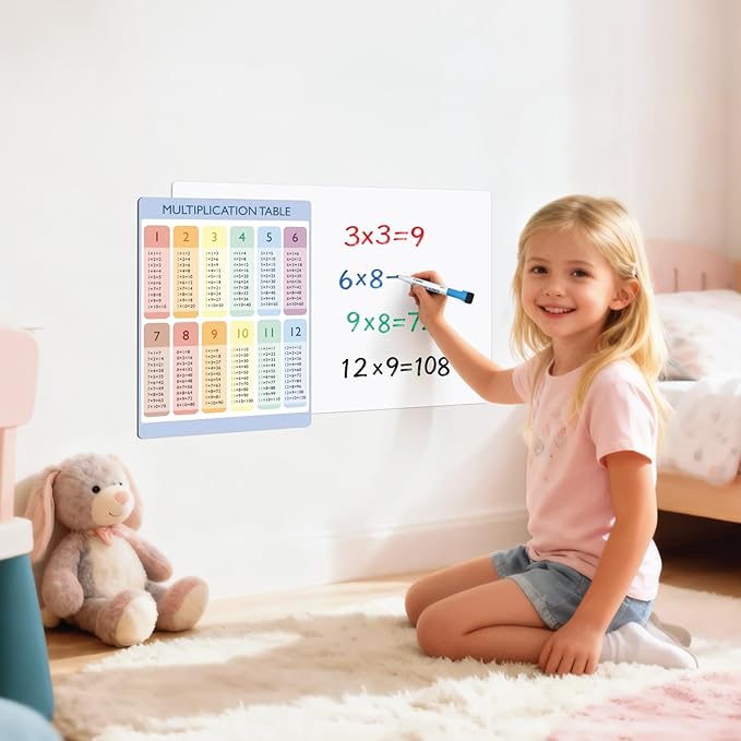 COMIX Dry Erase Multiplication Chart Whiteboard, 26" x 17" Magnetic Adhesive White Board with 4 Marker for Kids Students, Classroom and Home