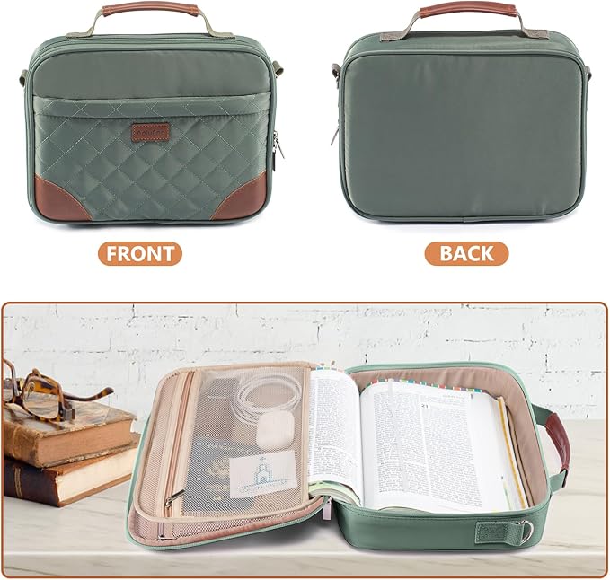 Aplufine Bible Cover for Men-Bible Case for Women-Medium Bible Bags and Totes-Large Bible Carrying Case-Bible Carrier with Shoulder Strap,Detachable Pen Loops for Bible Accessories,Gift Men Women