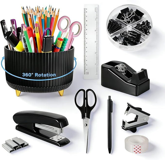 Gawsey Desk Organizers and Accessories with Desk Organizer | 360° Rotating Pen Holder and Office Supplies, Cute Stationery Supplies Set