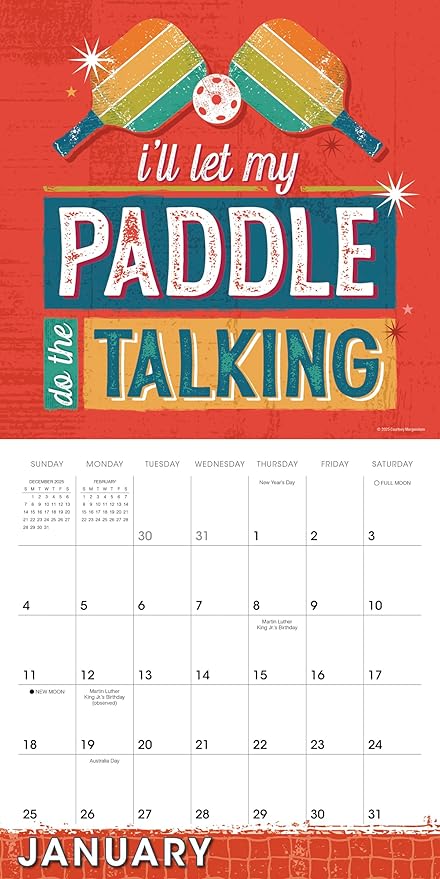Pickleball 2026 Wall Calendar, 12-Month Sports Calendar for Pickleball Fans, 12" x 12", Monthly Calendar 2026 Planner with Large Grids for Office or Home