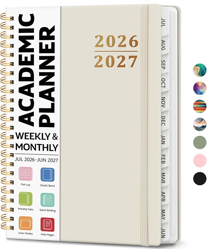 Academic Planner 2026-2027, Weekly and Monthly Calendar Planner Book, July 2026 – June 2027, Hardcover Organizer with Tabs, Perfect for Teachers, Students, Women & Men, A5 (6.4" x 8.5") - Beige