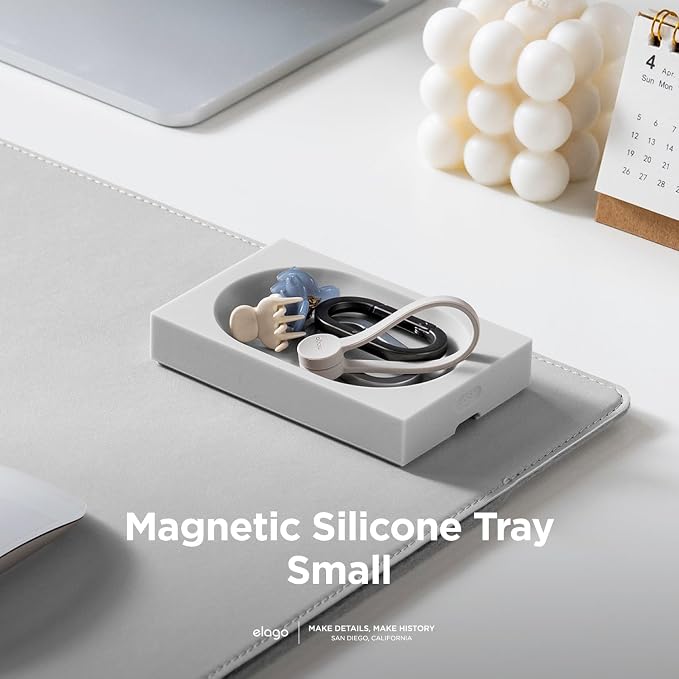 elago Smart Magnetic Desk Mat Pencil Tray – Soft Silicone Organizer for Office Supplies, AirPods, Glasses, Pens – Noise-Free, Non-Slip, Washable, Item for Desk Management [Small] (Light Grey)