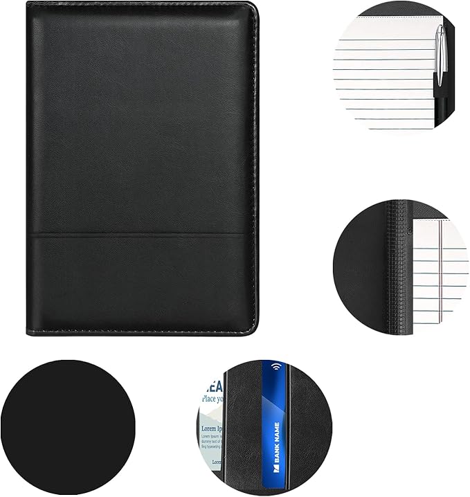 A5 Padfolio Business Portfolio Folder,Junior Size Document Folder Organizer, Padfolio with Interior Pocket and Pen Loop, 5 x 8 Writing Pad Included