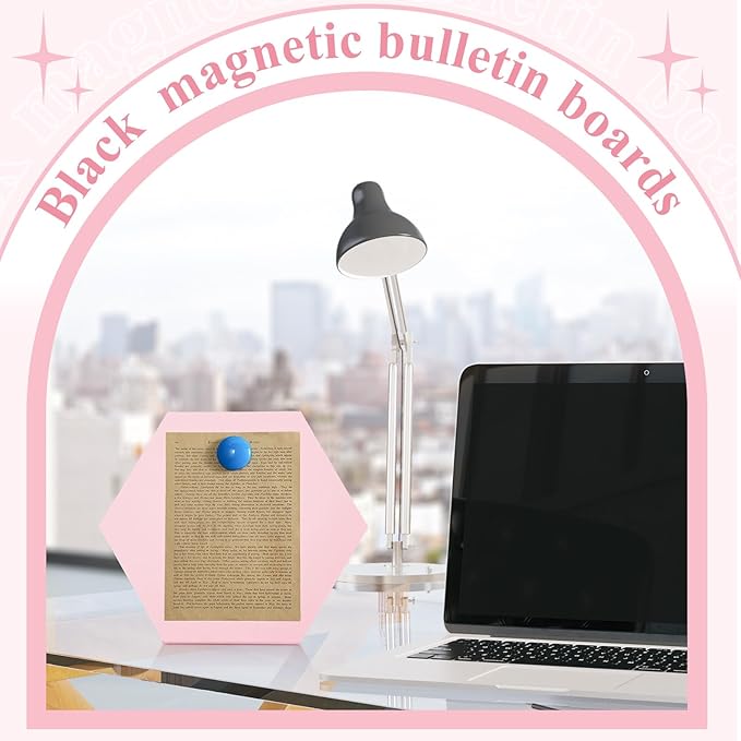 Shimeyao 2 Pcs Magnetic Bulletin Board for Tabletops with 8 Magnets Memo Display Easel Stand for Home Office School Kitchen Table Supplies (Hexagon,Pink,10 x 8.5 Inch)