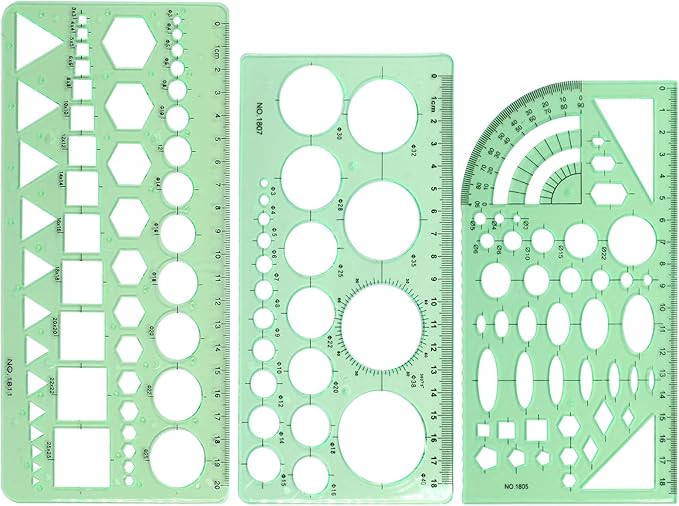 3 PCS Circle Template Clear Green Plastic Scale Drafting Digital Drawing Set Geometric Drawings Stencils Rulers Suitable for School Office Supplies (Style3)