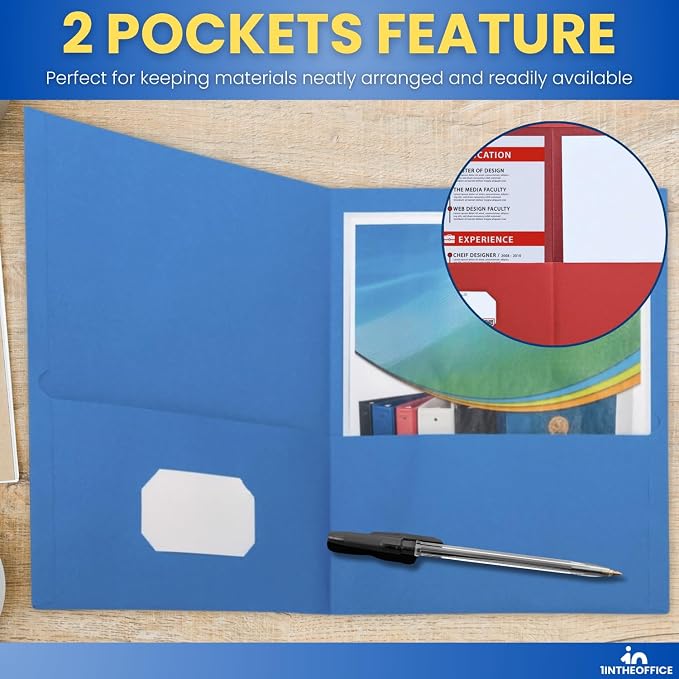 1InTheOffice 2 Pocket Folders, Two-Pocket Folder with Pockets, Presentation Folders, Letter Size, Assorted Colors, (10/Pack)
