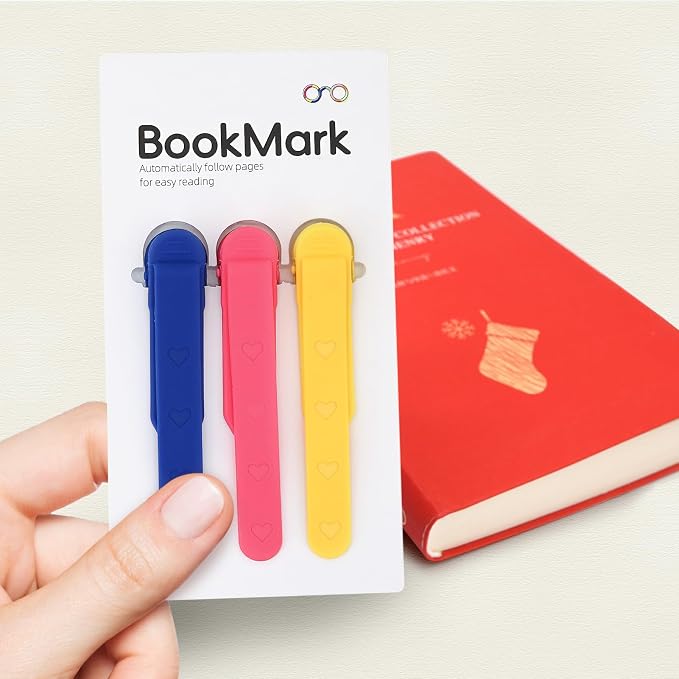 SMUK 3 Pieces Silicone Heart Bookmarks for Women, Automatic Bookmarkers for Reading Lovers Girls Men, Cute Page Markers Book Markers Reading Gifts