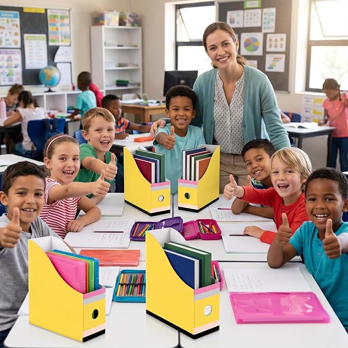 20 Pack Magazine File Holder Set Cardboard Magazine File Folders with Label Stickers Foldable Desk Files Holder Cardboard Book Bins Files Organizer Storage Box For Home Office School (Pencil-Style)