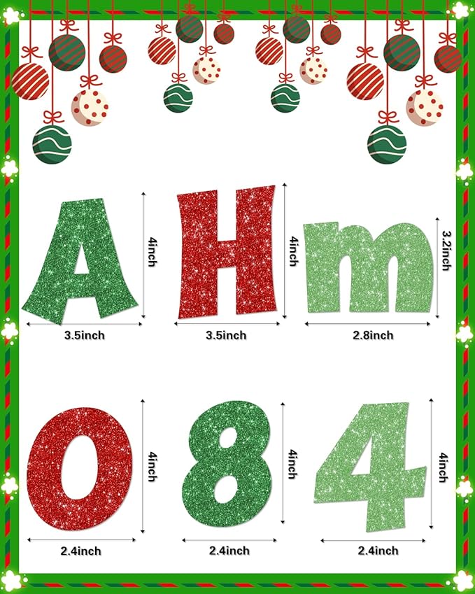 237 Pcs Christmas Glitter Bulletin Board Letters Decorations, Numbers and Punctuation 4 Inch, Alphabet Cut Out Cardboard Letters for Poster Bulletin Board Accessories for Display Decorating Supplies
