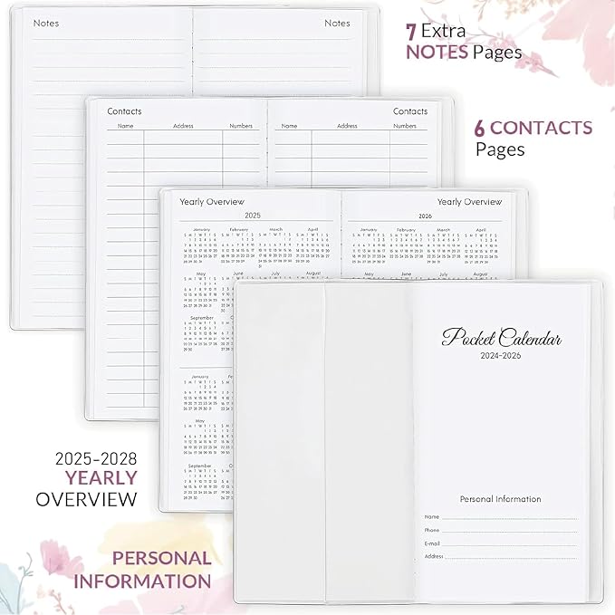 Pocket Calendar 2025-2026 Planner, Daily Weekly Monthly Planner Jan 2025 to Dec 2026 (3.7" x 6.7") Page Size, Daily Planner 2025 for Purse - Sea Island
