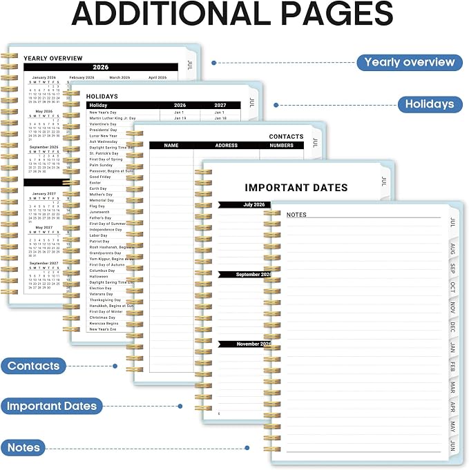 Planner 2026–2027, Academic Year Monthly & Weekly Calendar Book, Jul 2026–Jun 2027, Hardcover Organizer with Tabs, Student & Teacher Planner, 6.3" x 8.5", Soft Wings