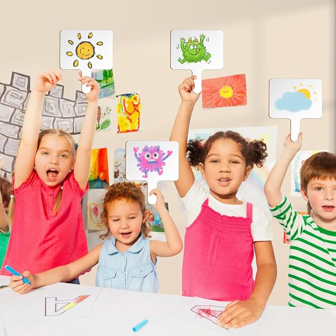 6Packs Dry Erase Paddles with Handle, 6Pcs Double Sided Answer Paddle White Boards with 6 Markers and 6 Erasers for Teaching Meeting Supplies